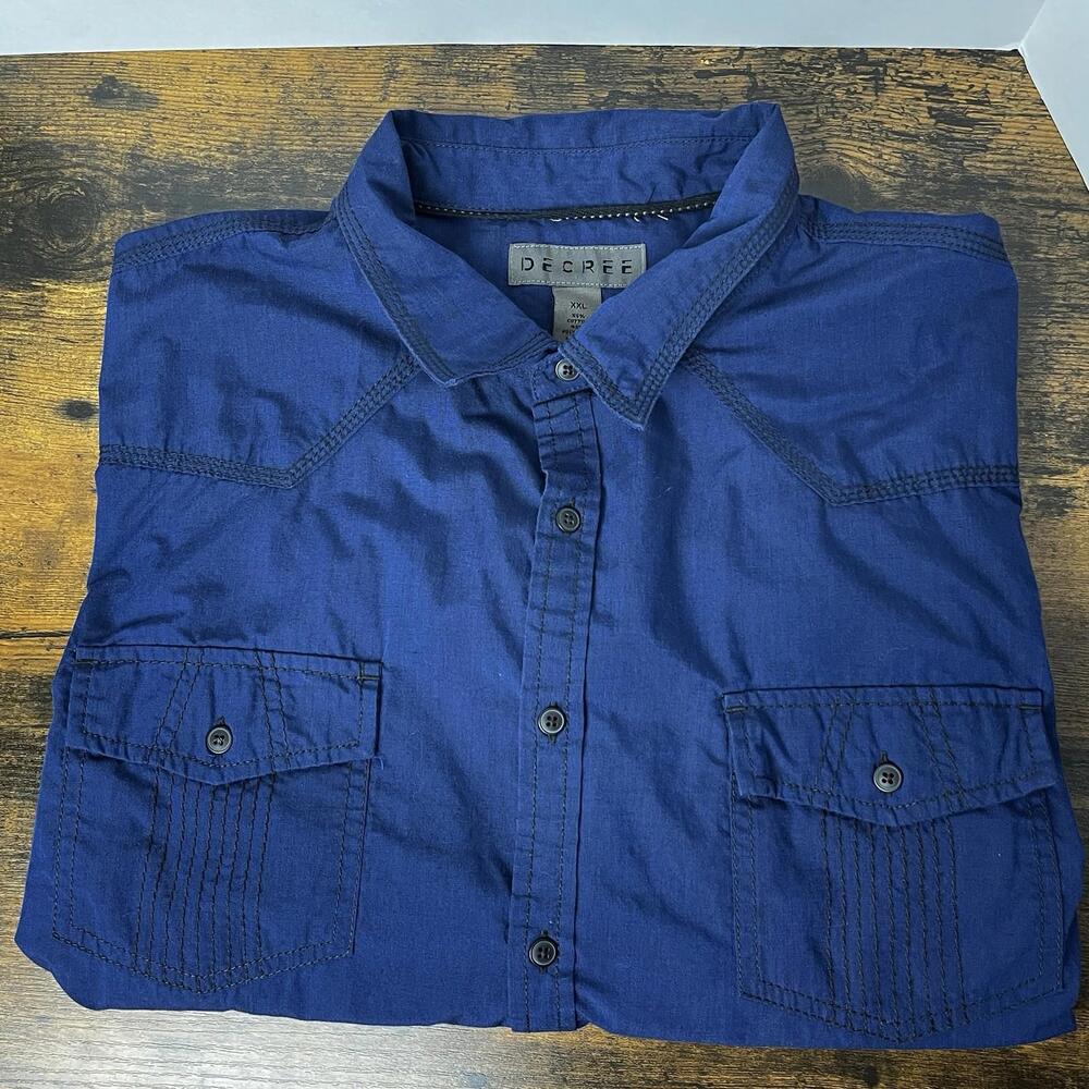 Decree Mens Shirt Size XXL Western‎ Roll Tab Sleeve Cowboy Rancher Blue Classic